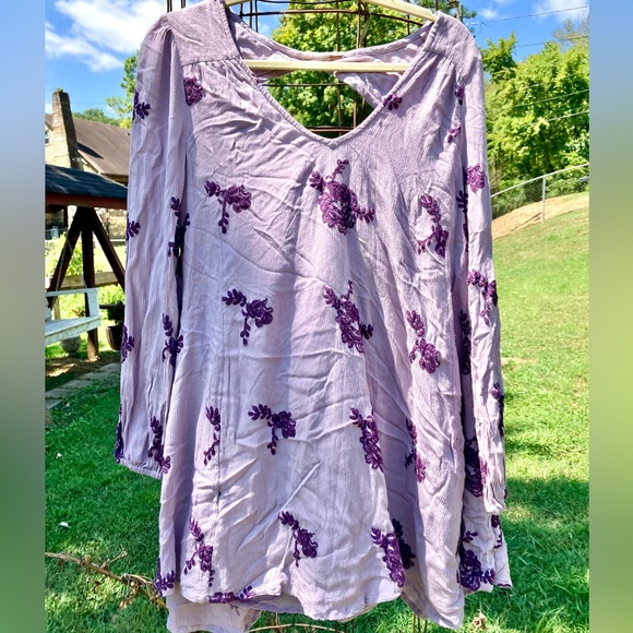 Free People Purple Embroidered Tunic Top/Babydoll dress Small - Picture 1 of 3